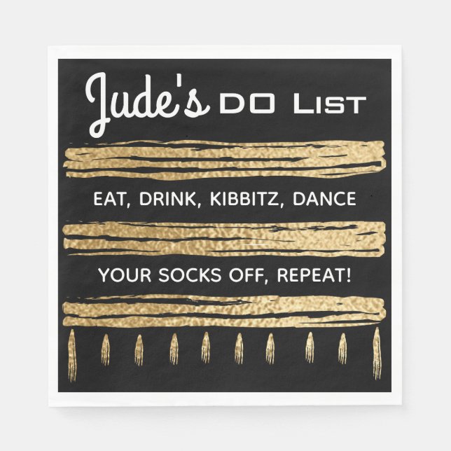 Bat Bar Mitzvah Classic Black and Gold Napkins (Front)