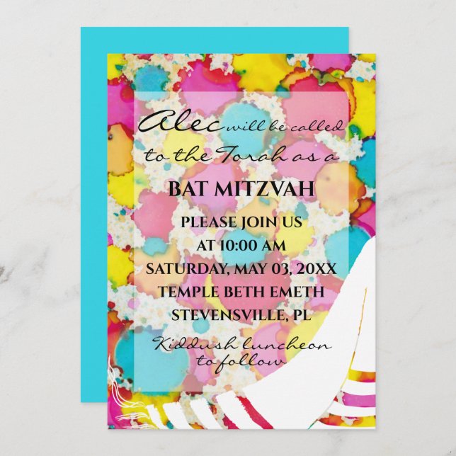 Bat Bar Mitzvah Confetti Tallit Invitation  (Front/Back)