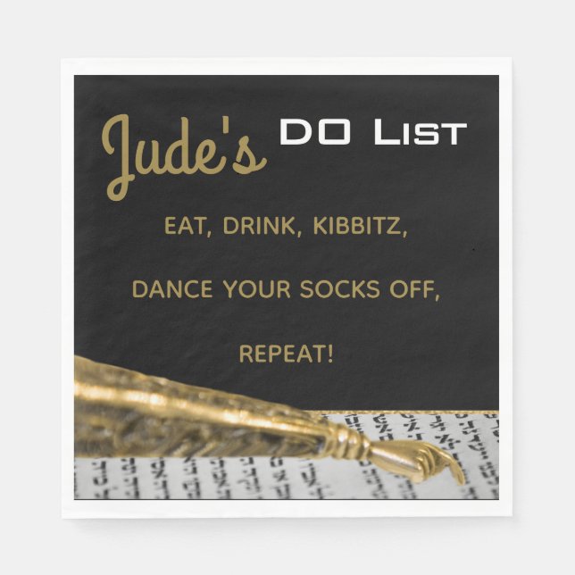 Bat Bar Mitzvah Gold Yad Napkins (Front)