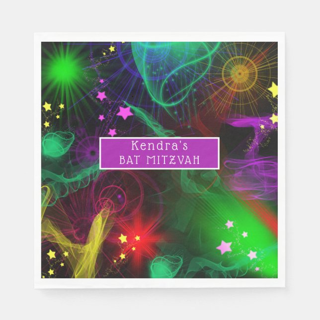Bat/Bar Mitzvah Neon Paint Splatter   Napkins (Front)