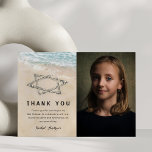 Bat Bar Mitzvah Photo Thank You Card<br><div class="desc">Beach themed bat / bar mitzvah thank you cards featuring a photo of the child,  summer tropical island background,  a vintage sandy beach with the star of david in the shoreline,  and a appreciation template that is easy to personalize.</div>