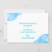Bat Bar Mitzvah Watercolor Turquoise Blue Thank You Card (Back)