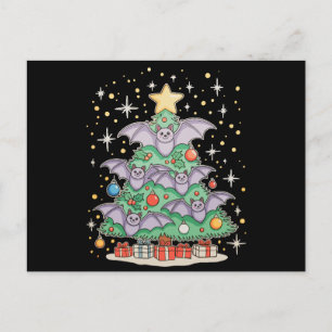 Bat Bird Christmas Tree Xmas Lights Santa Hat Holiday Postcard