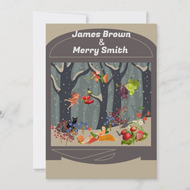 Bat Black Cat Fairytale Forest Fruits Wedding Invitation (Front)