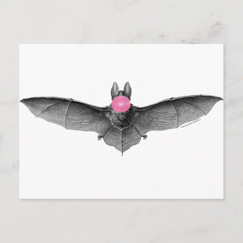 Bat Blowing Bubbles Gothic Absurd Postcard