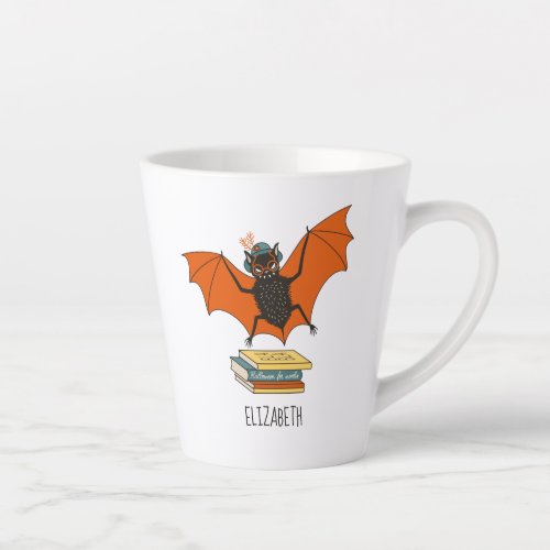 Bat Book Lover Funny Halloween Name Latte Mug