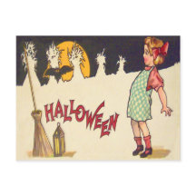 Bat Broom Lantern Moon Cornstalk Girl