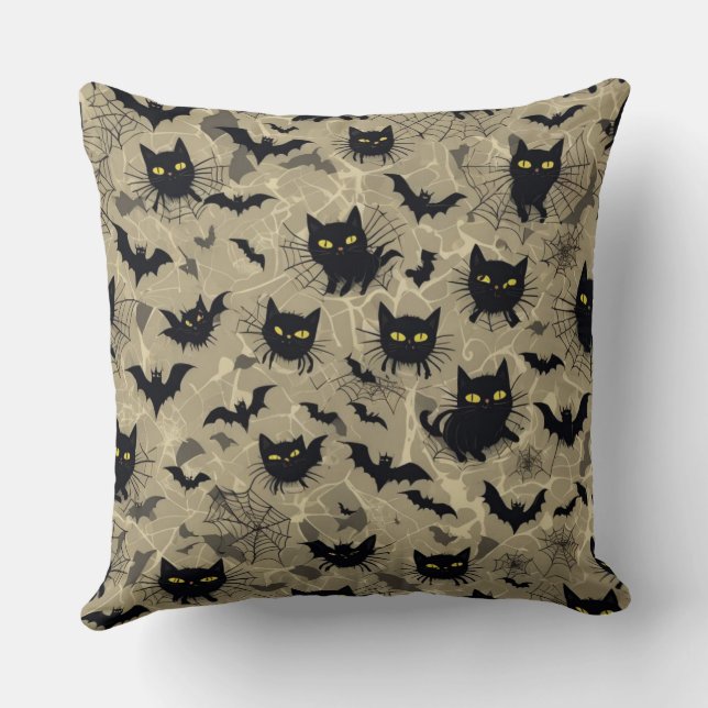 Bat Cat Design Throw Pillow (Back)