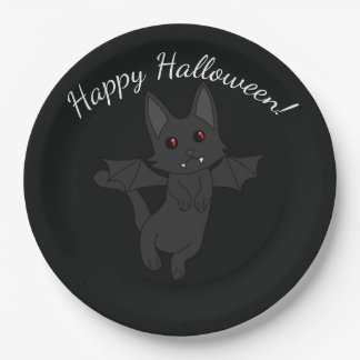 Bat Cat Halloween Happy Halloween Paper Plates
