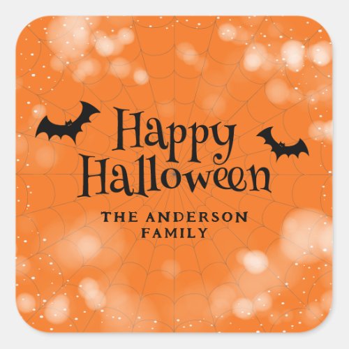 Bat Cobweb Happy Halloween Square Sticker