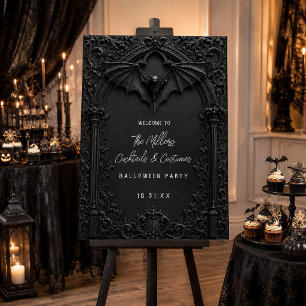 Bat Cocktails and Costumes Halloween Party Welcome Foam Board