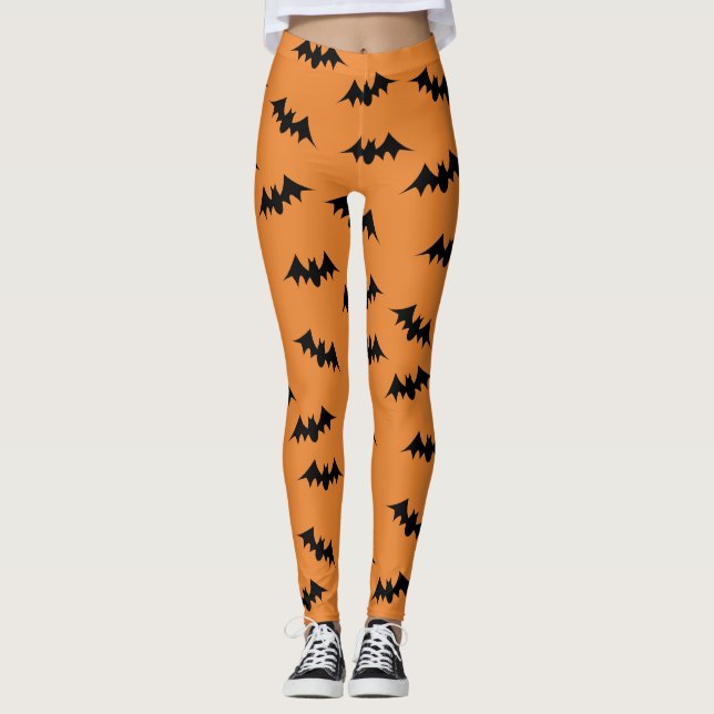 Bat Confetti Leggings Black/Orange (Front)