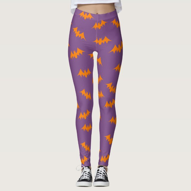 Bat Confetti Leggings Orange/Purple (Front)