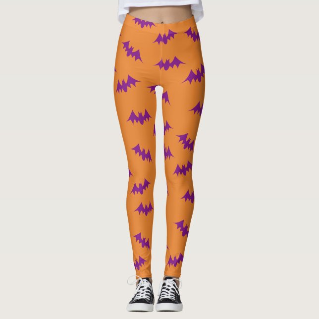 Bat Confetti Leggings Purple/Orange (Front)
