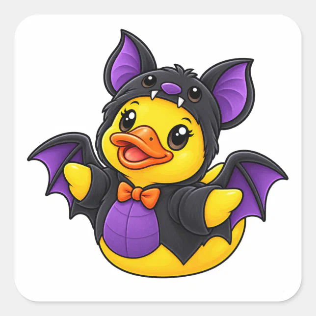 Rubber Wallets Bat Costume Rubber Duck Halloween Square Sticker | Zazzle