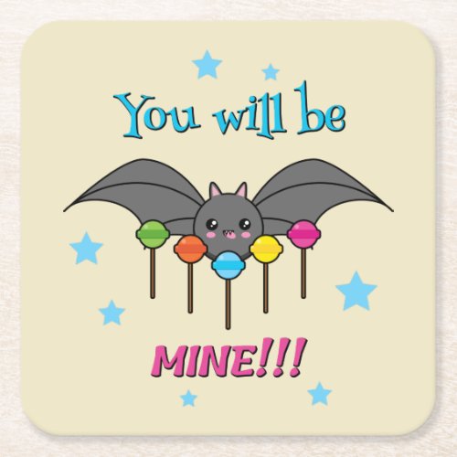 Bat Craving Lollipops _ You Will Be Mine Square Paper Coaster
