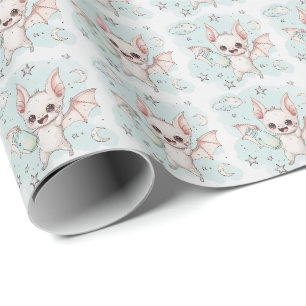 Bat Cute Baby Pastel Watercolor Pattern Wrapping Paper