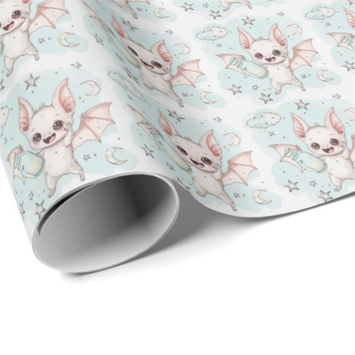 Bat Cute Baby Pastel Watercolor Pattern  Wrapping Paper
