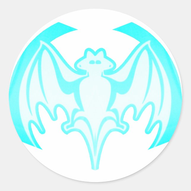 Bat Cyan Inv The MUSEUM Zazzle Gifts Classic Round Sticker (Front)