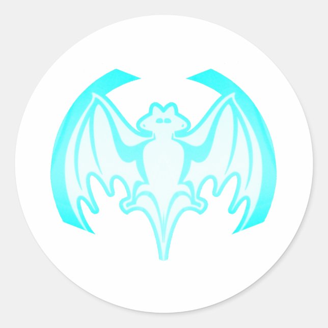 Bat Cyan Inv The MUSEUM Zazzle Gifts Classic Round Sticker (Front)
