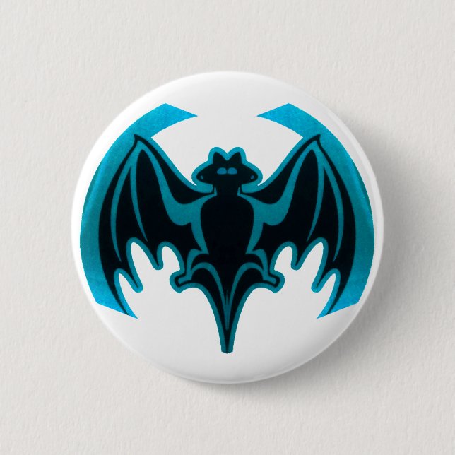 Bat Cyan The MUSEUM Zazzle Gifts Button (Front)