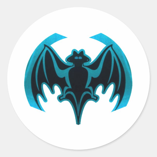 Bat Cyan The MUSEUM Zazzle Gifts Classic Round Sticker (Front)