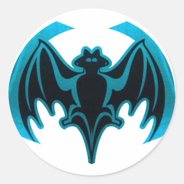 Bat Cyan The MUSEUM Zazzle Gifts Classic Round Sticker (Front)