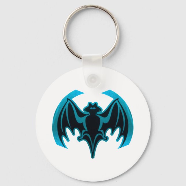 Bat Cyan The MUSEUM Zazzle Gifts Keychain (Front)