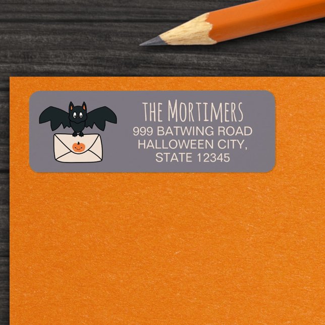 Bat Delivering Mail Gray Halloween  Label (Creator Uploaded)