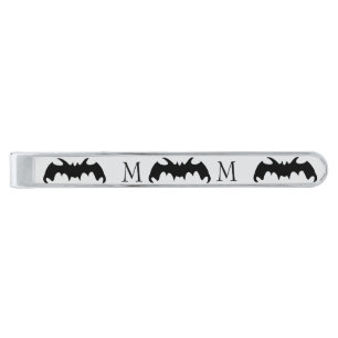 Bat Design Monogrammed Silver Finish Tie Bar