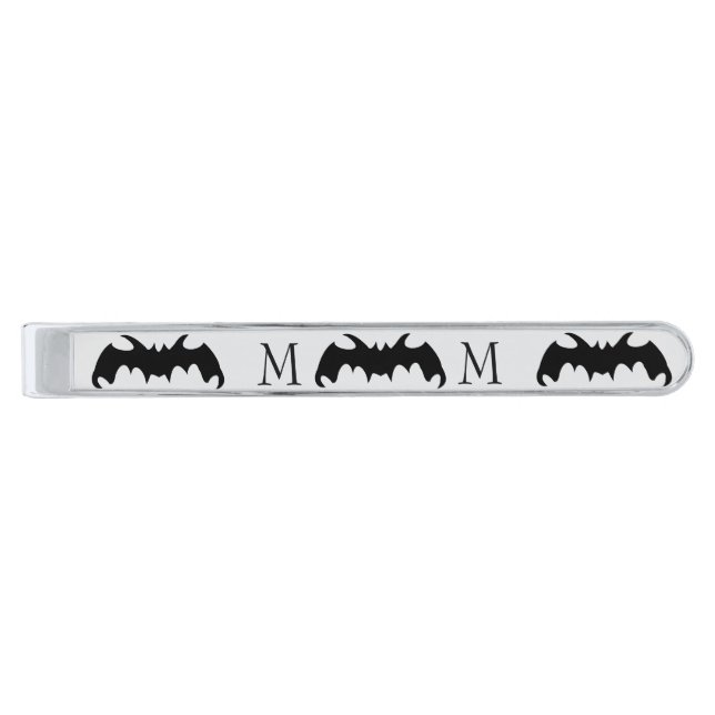 Bat Design Monogrammed Silver Finish Tie Bar (Front)
