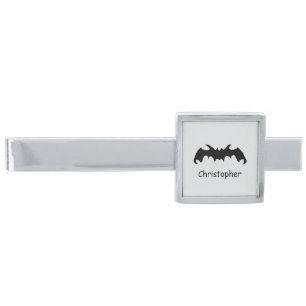 Bat Design Personalised Silver Finish Tie Bar