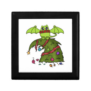 Bat Dragon Cat on Christmas Tree Gift Box