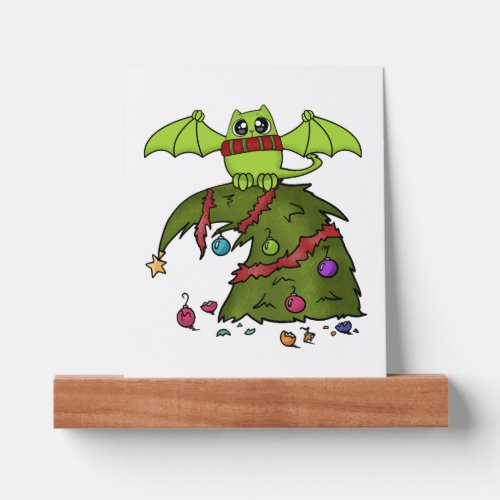 Bat Dragon Cat on Christmas Tree Picture Ledge