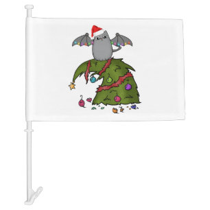 Bat Dragon Cat with Santa Hat on Christmas Tree Car Flag