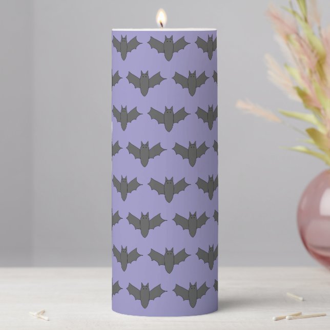 Bat Drawing Halloween Pillar Candle (In Situ)