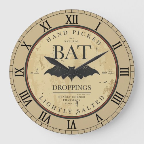 Bat Droppings Vintage Halloween Label Large Clock