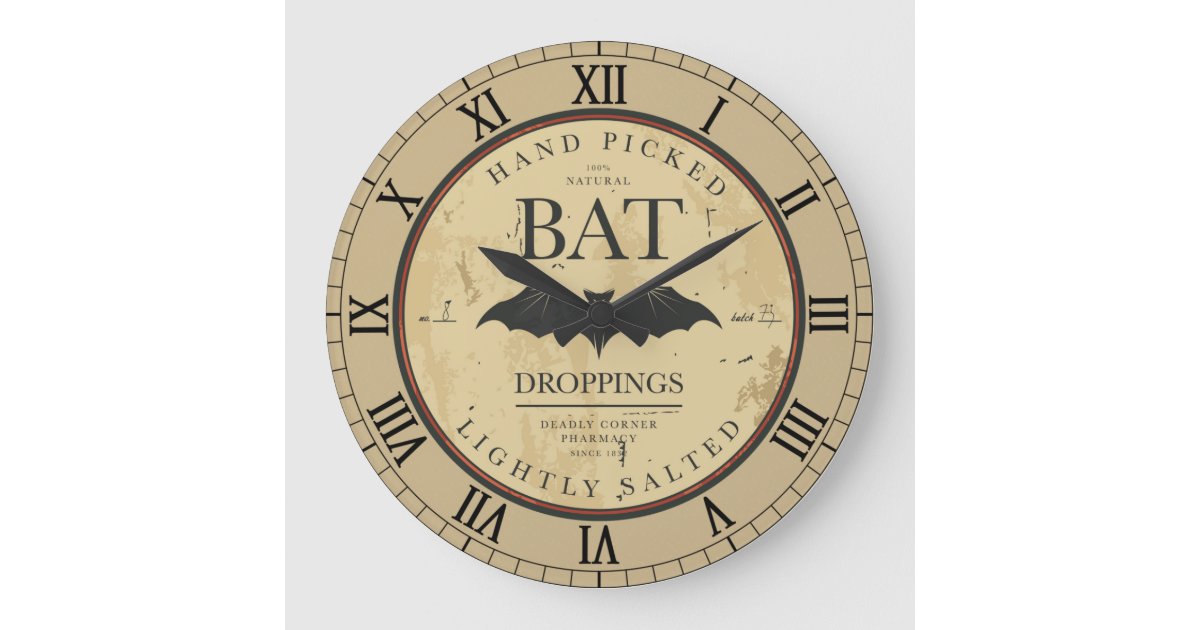 Bat Droppings Vintage Halloween Label Large Clock | Zazzle