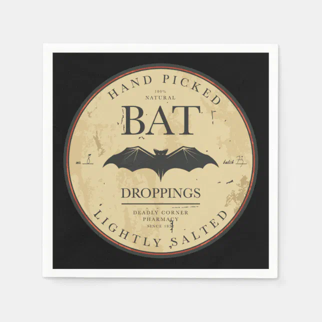 Bat Droppings Vintage Halloween Label Paper Napkins | Zazzle
