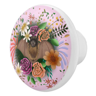 Bat Flowers Floral Botanical Ceramic Knob