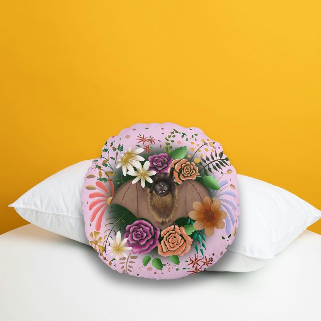 Bat Flowers Floral Botanical  Round Pillow (Creator Uploaded)