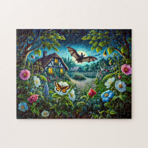 Bat Flying in the Garden at Night Jigsaw Puzzle
