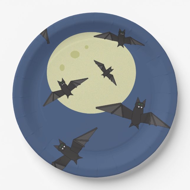 Bat flying in the moon paper plates (Front)