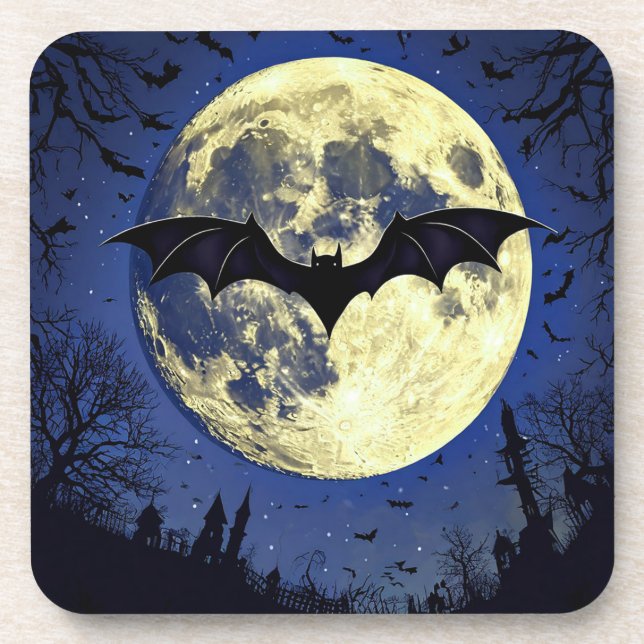 Bat Flying Over Moonlit Sky Beverage Coaster (Front)