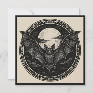 Bat Flying with Full Moon Spooky Goth