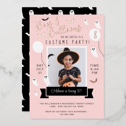 Bat  Ghost Halloween Costume Birthday Party Photo Foil Invitation