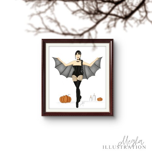 Bat girl batty halloween artwork poster