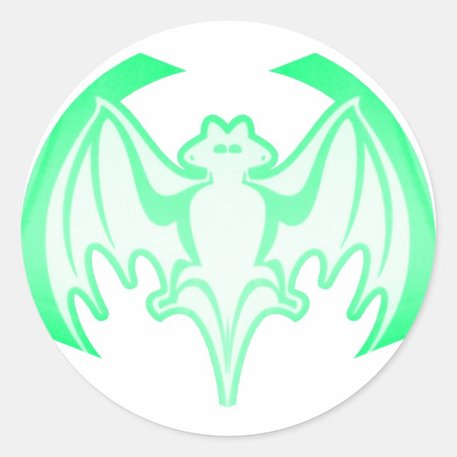 Bat Green Inv The MUSEUM Zazzle Gifts Classic Round Sticker (Front)