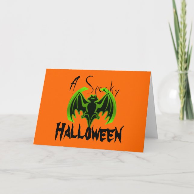 Bat Green Spooky Halloween MUSEUM Zazzle Gifts Card (Front)