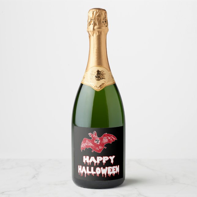 Bat Halloween Bat Costumes Sparkling Wine Label (Front)